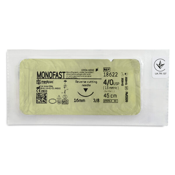 MONOFAST 4/0, голка 16 мм, 3/8, зворотно-ріжуча, 45 см