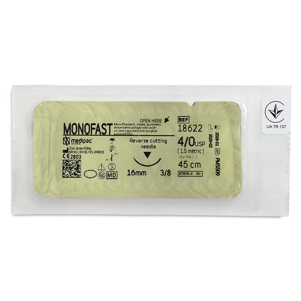 MONOFAST 4/0, голка 16 мм, 3/8, зворотно-ріжуча, 45 см