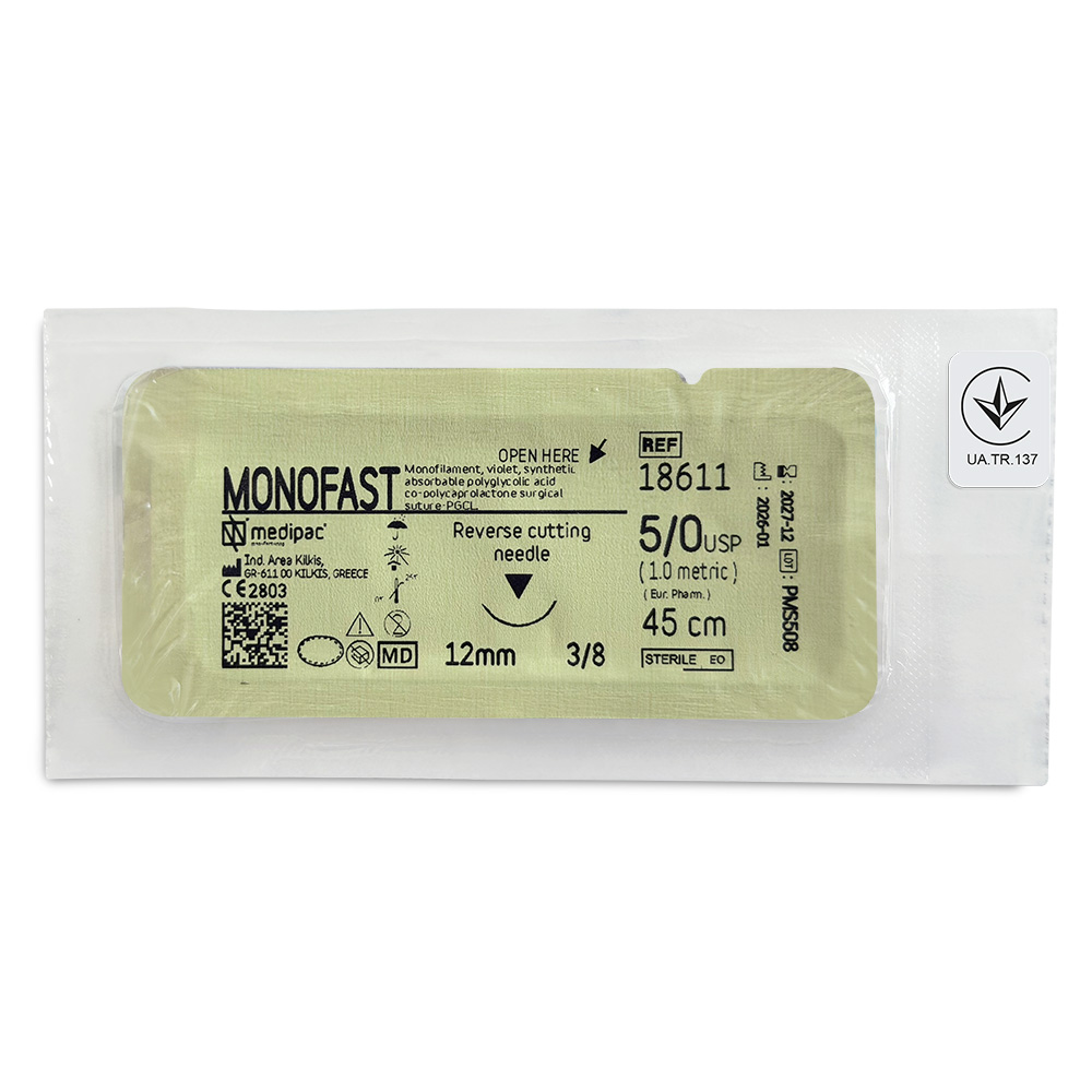 MONOFAST 5/0, голка 12 мм, 3/8, зворотно-ріжуча, 45 см